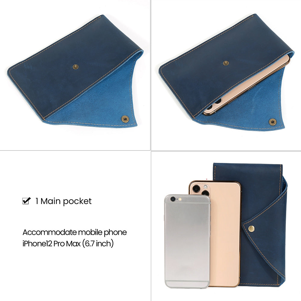 6546 Top Layer Cowhide Outdoor Tactical Sports Phone Waist Pouch Belt Hanging Bag - Blue