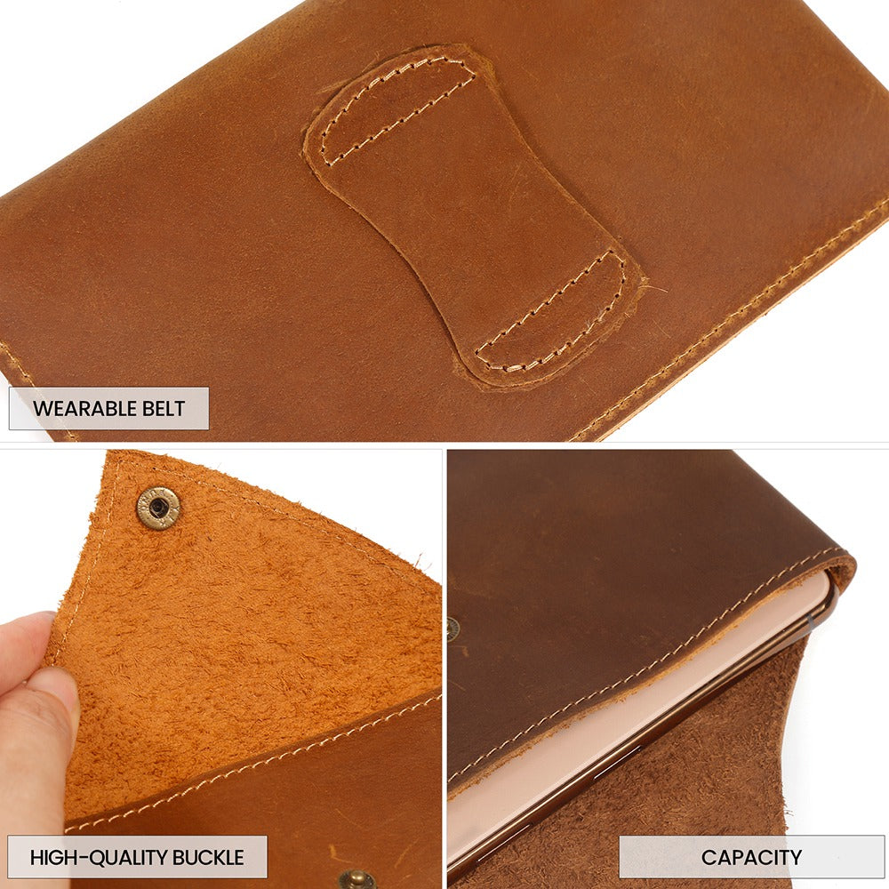 6546 Top Layer Cowhide Outdoor Tactical Sports Phone Waist Pouch Belt Hanging Bag - Brown