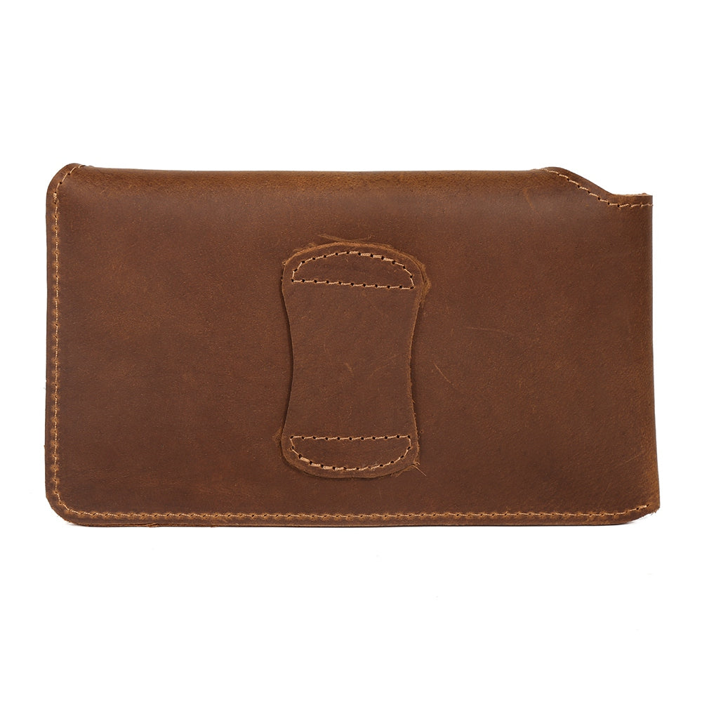 6546 Top Layer Cowhide Outdoor Tactical Sports Phone Waist Pouch Belt Hanging Bag - Brown