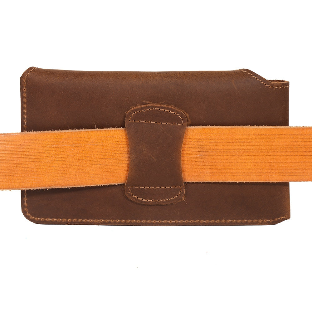 6546 Top Layer Cowhide Outdoor Tactical Sports Phone Waist Pouch Belt Hanging Bag - Brown