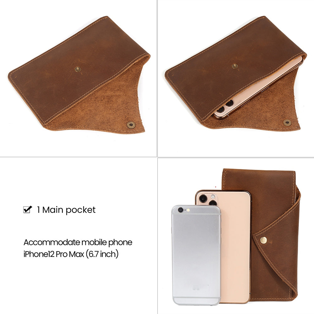 6546 Top Layer Cowhide Outdoor Tactical Sports Phone Waist Pouch Belt Hanging Bag - Brown