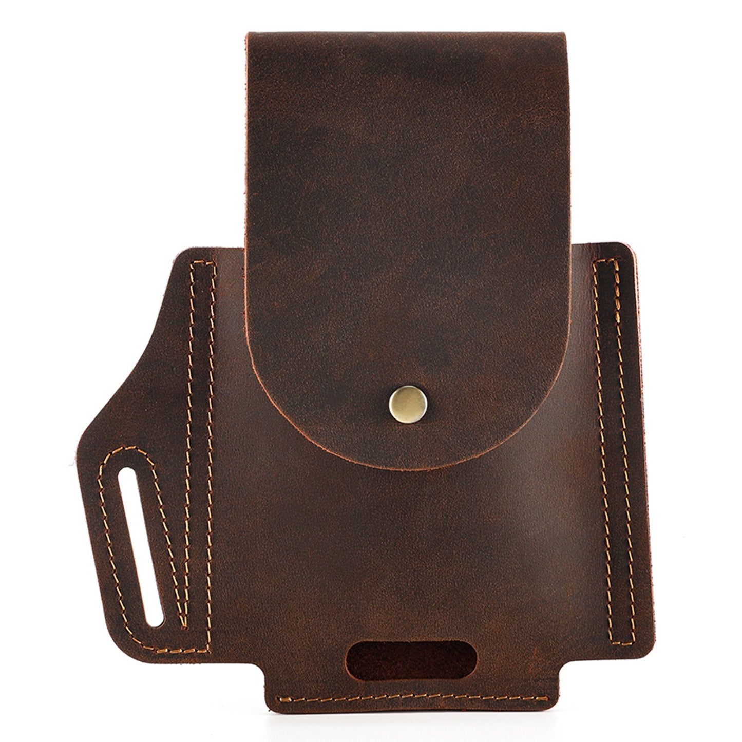 6571 Top Layer Cowhide Outdoor Sports Men Phone Storage Pouch Waist Belt Hanging Bag - Coffee