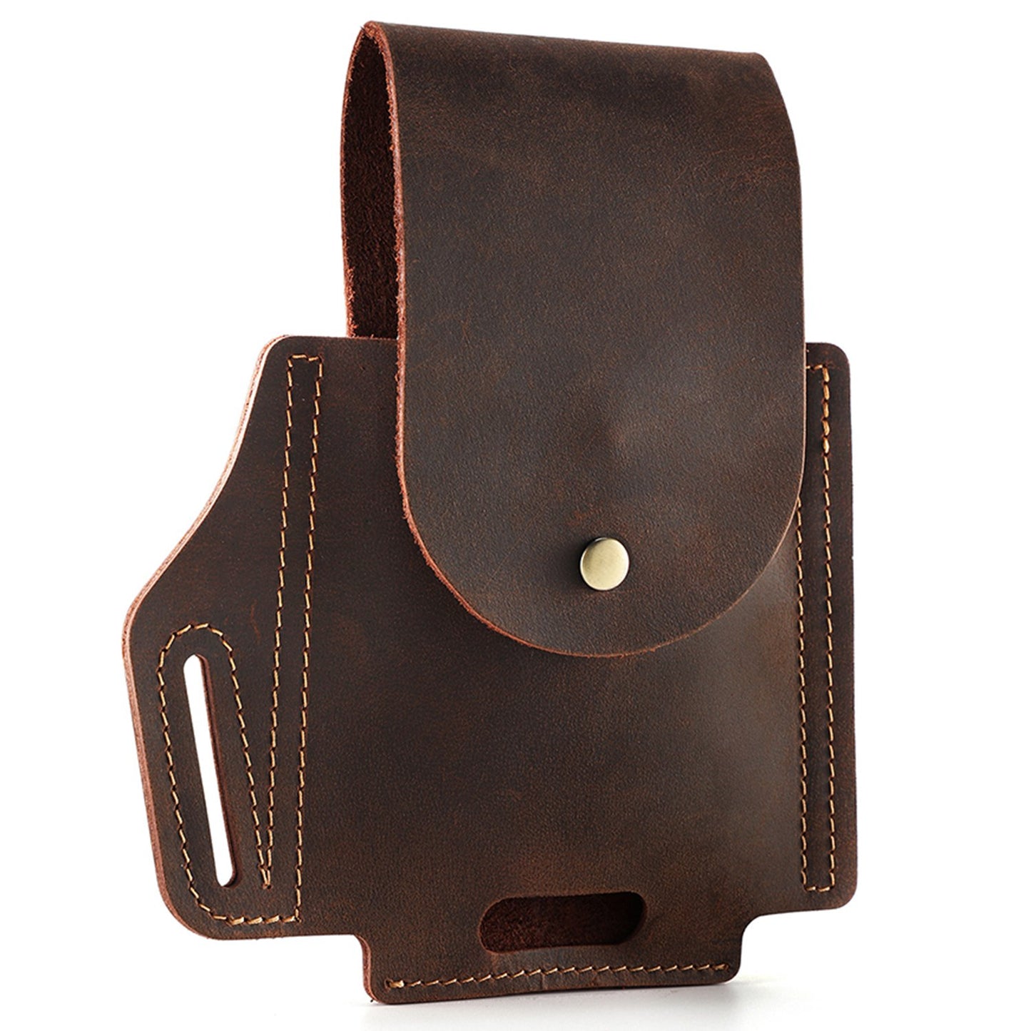 6571 Top Layer Cowhide Outdoor Sports Men Phone Storage Pouch Waist Belt Hanging Bag - Coffee