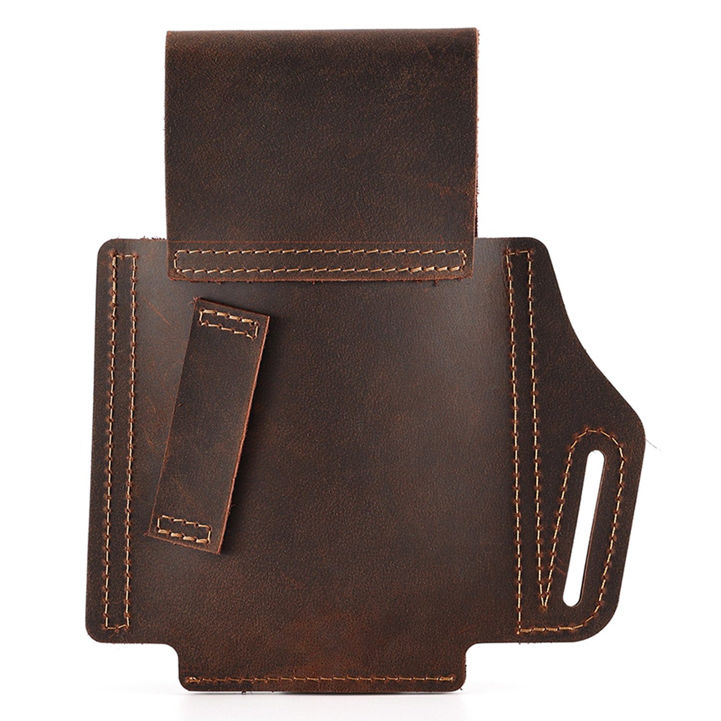 6571 Top Layer Cowhide Outdoor Sports Men Phone Storage Pouch Waist Belt Hanging Bag - Coffee