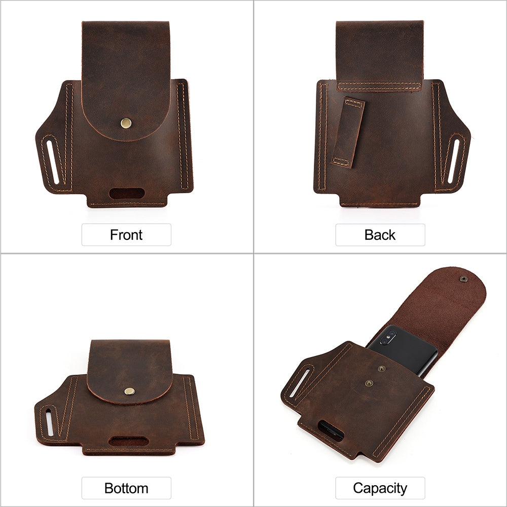 6571 Top Layer Cowhide Outdoor Sports Men Phone Storage Pouch Waist Belt Hanging Bag - Coffee