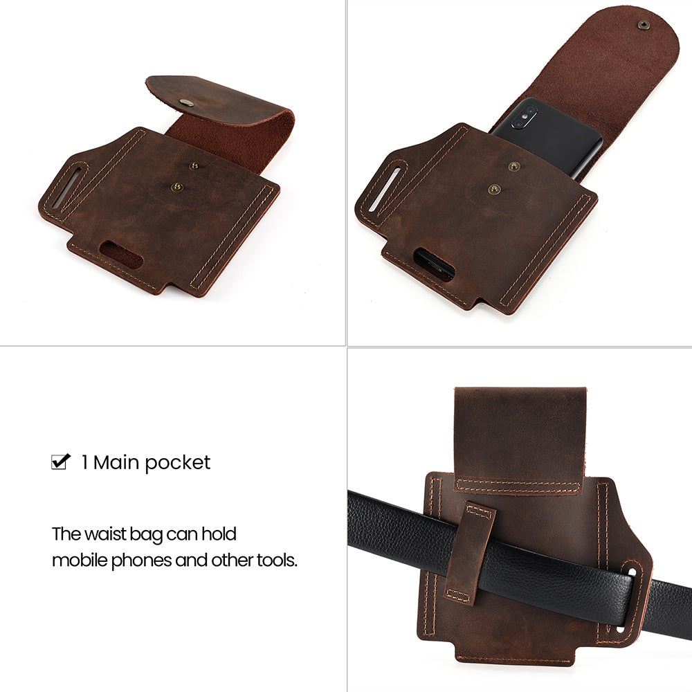 6571 Top Layer Cowhide Outdoor Sports Men Phone Storage Pouch Waist Belt Hanging Bag - Coffee