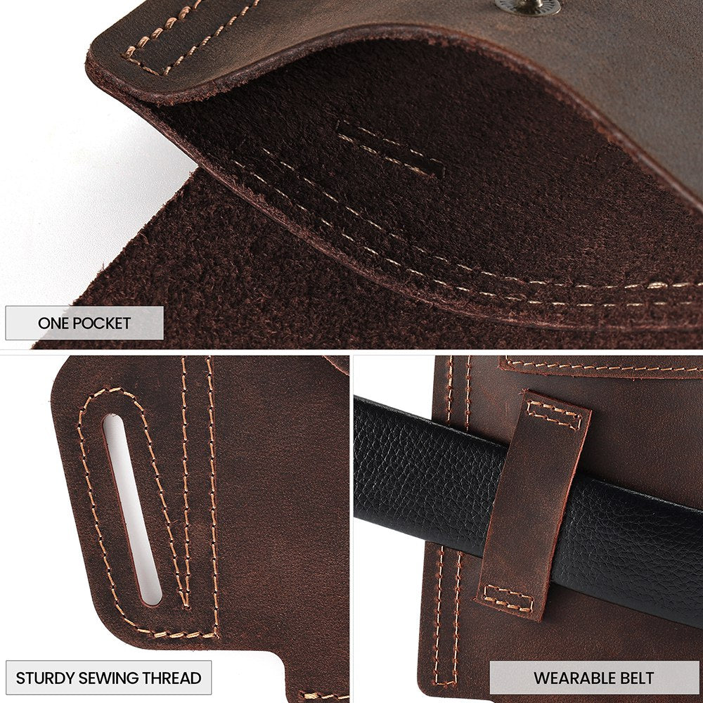 6571 Top Layer Cowhide Outdoor Sports Men Phone Storage Pouch Waist Belt Hanging Bag - Coffee