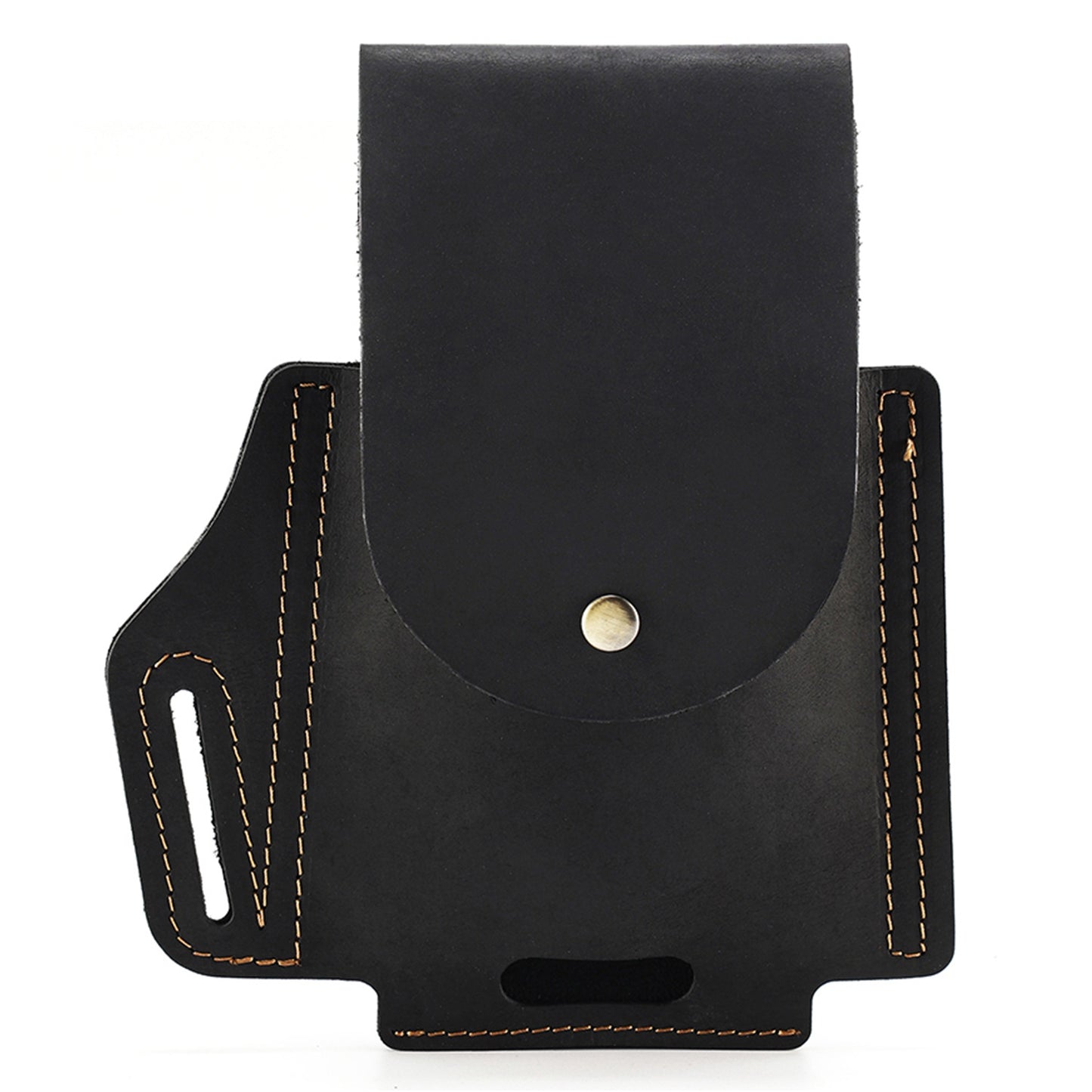 6571 Top Layer Cowhide Outdoor Sports Men Phone Storage Pouch Waist Belt Hanging Bag - Black