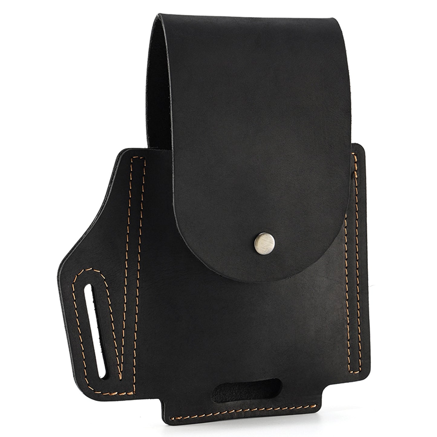 6571 Top Layer Cowhide Outdoor Sports Men Phone Storage Pouch Waist Belt Hanging Bag - Black