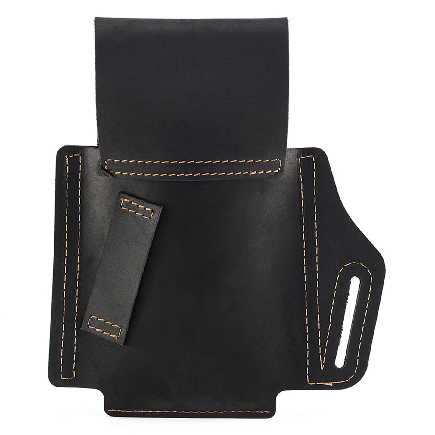 6571 Top Layer Cowhide Outdoor Sports Men Phone Storage Pouch Waist Belt Hanging Bag - Black