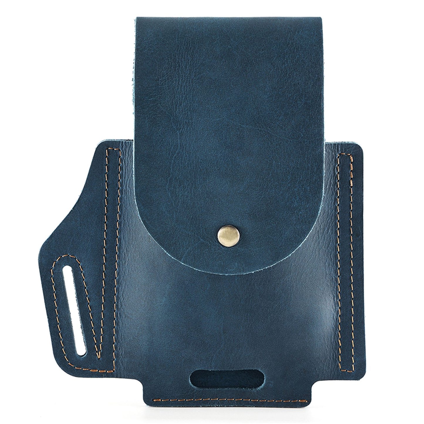 6571 Top Layer Cowhide Outdoor Sports Men Phone Storage Pouch Waist Belt Hanging Bag - Blue