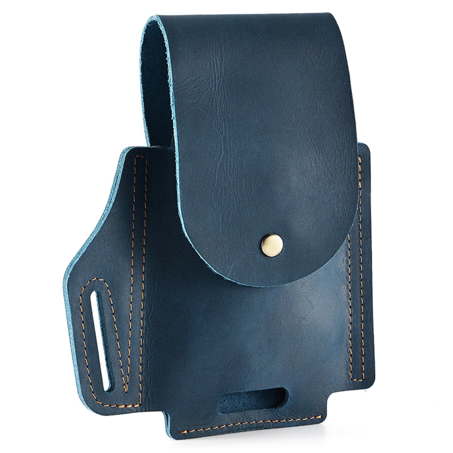 6571 Top Layer Cowhide Outdoor Sports Men Phone Storage Pouch Waist Belt Hanging Bag - Blue