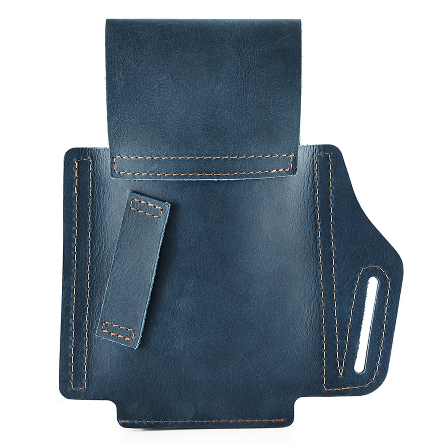 6571 Top Layer Cowhide Outdoor Sports Men Phone Storage Pouch Waist Belt Hanging Bag - Blue