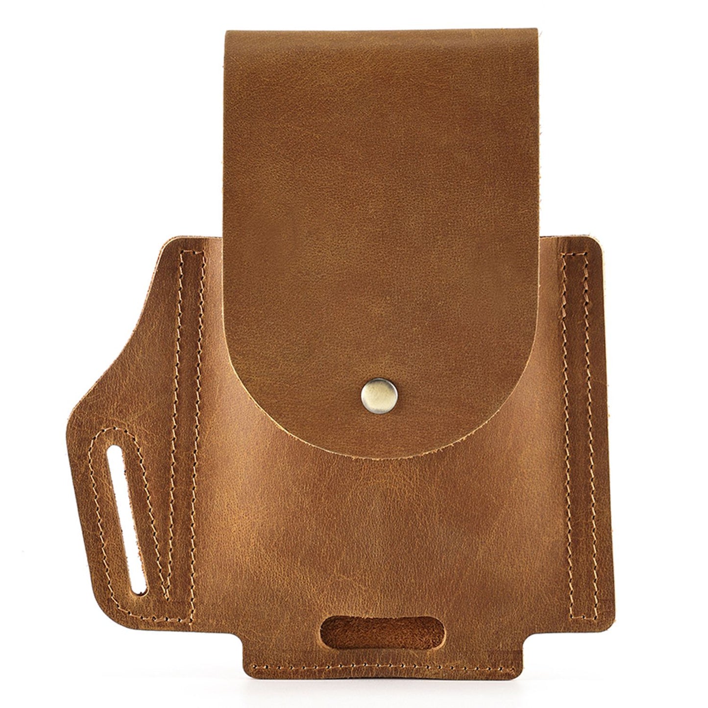 6571 Top Layer Cowhide Outdoor Sports Men Phone Storage Pouch Waist Belt Hanging Bag - Brown