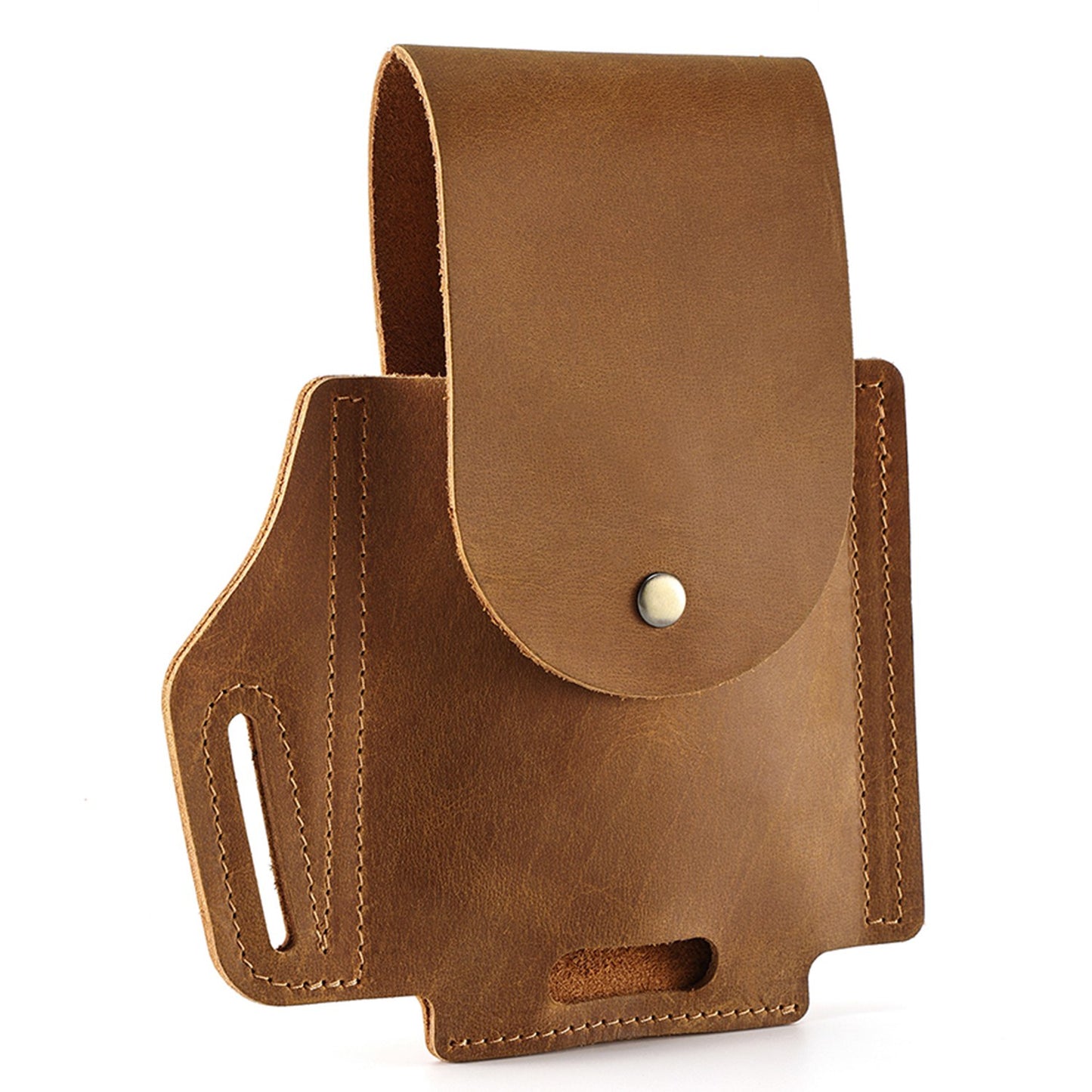6571 Top Layer Cowhide Outdoor Sports Men Phone Storage Pouch Waist Belt Hanging Bag - Brown