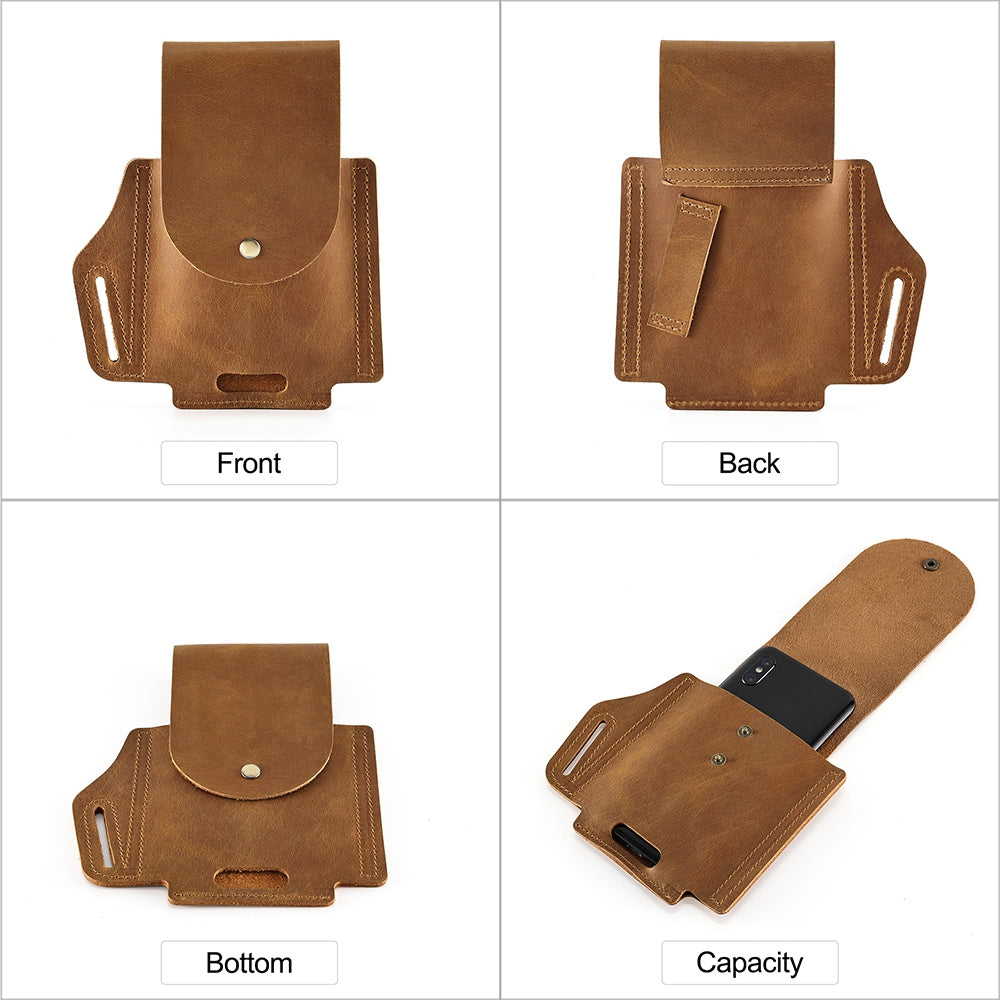 6571 Top Layer Cowhide Outdoor Sports Men Phone Storage Pouch Waist Belt Hanging Bag - Brown