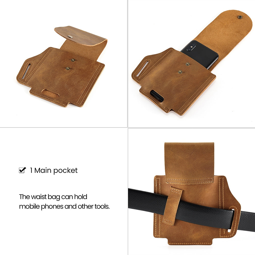 6571 Top Layer Cowhide Outdoor Sports Men Phone Storage Pouch Waist Belt Hanging Bag - Brown