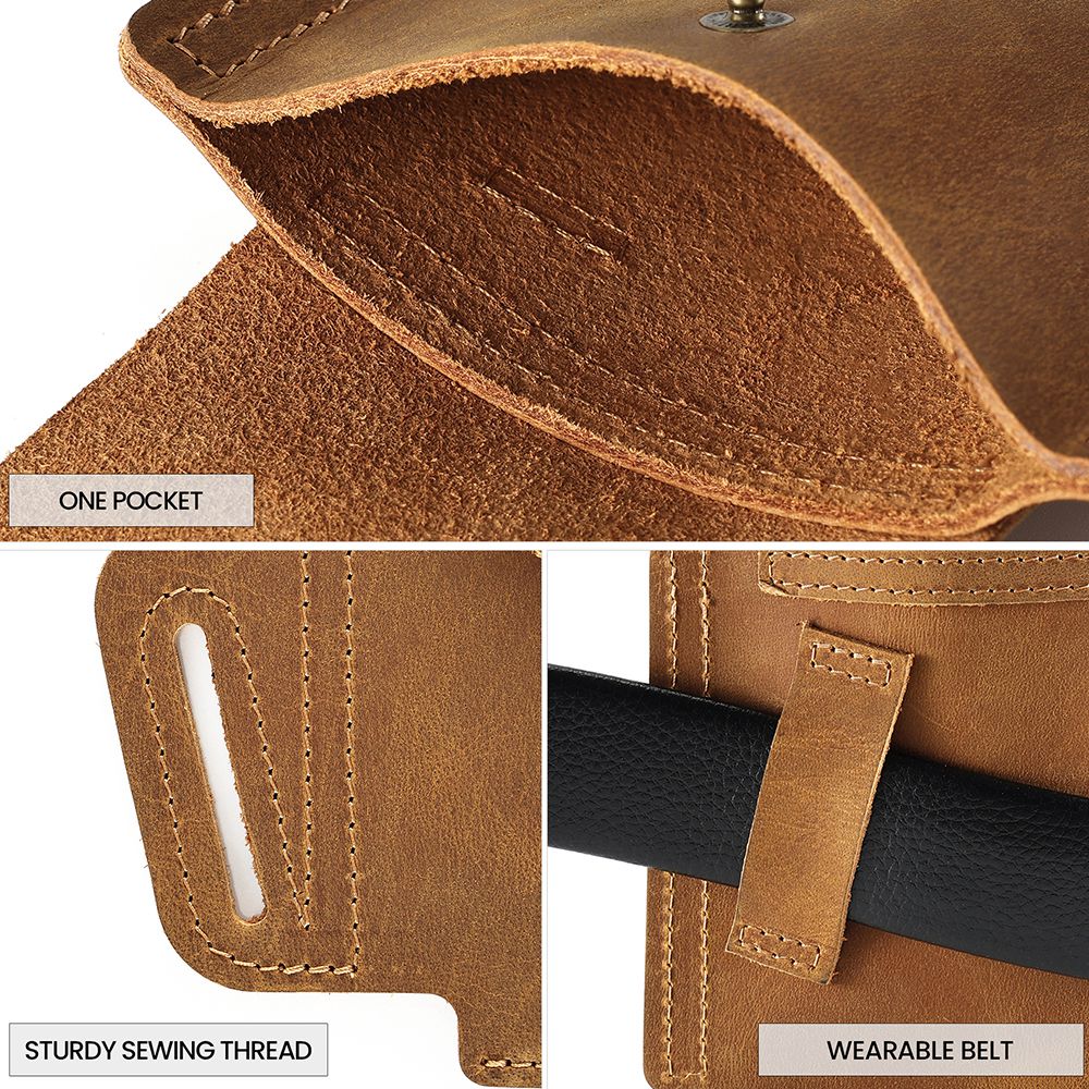 6571 Top Layer Cowhide Outdoor Sports Men Phone Storage Pouch Waist Belt Hanging Bag - Brown