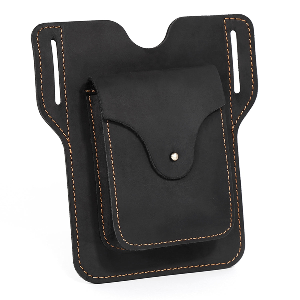 6545 Retro Top Layer Cowhide Outdoor Camping Hiking Men Phone Storage Pouch Waist Belt Hanging Bag - Black