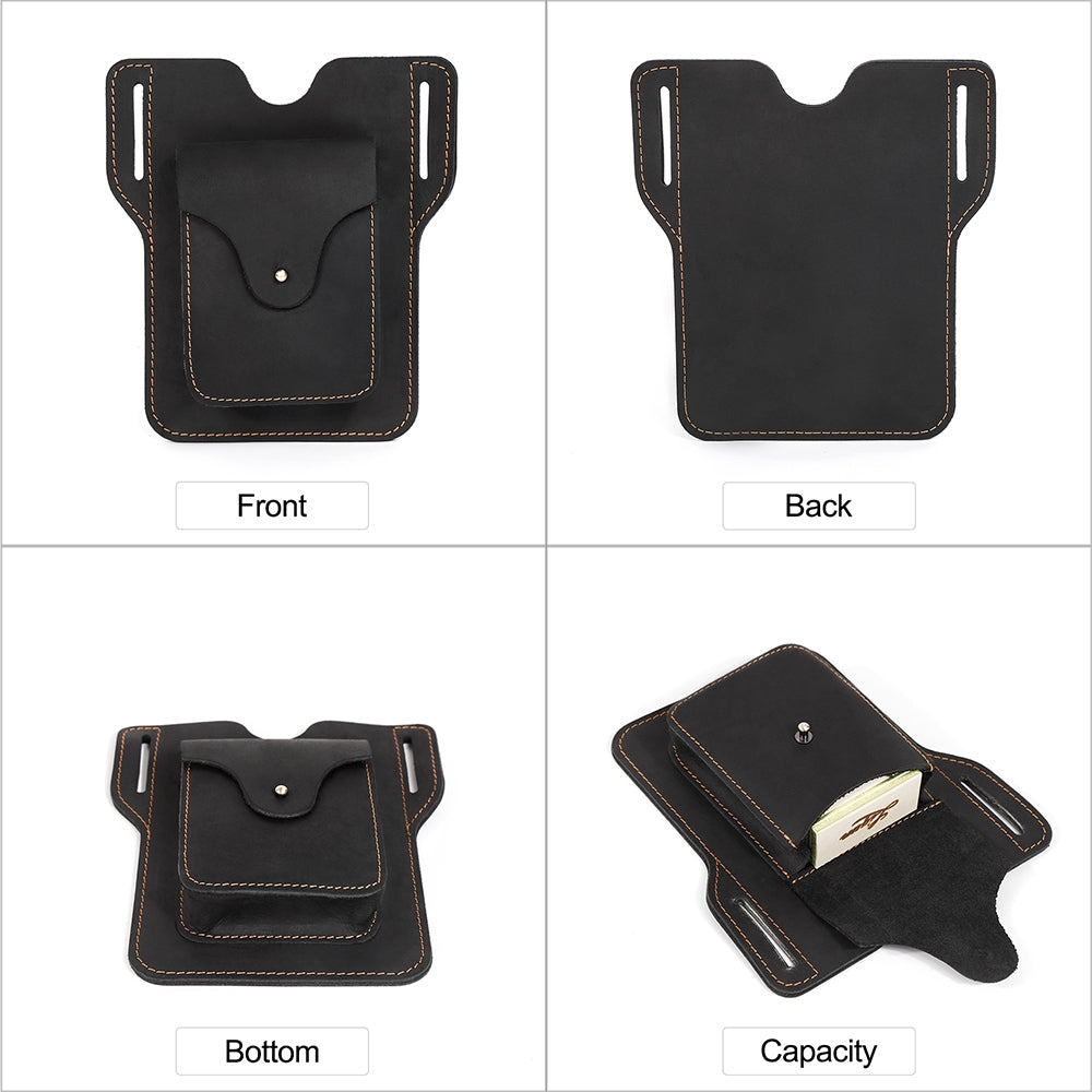6545 Retro Top Layer Cowhide Outdoor Camping Hiking Men Phone Storage Pouch Waist Belt Hanging Bag - Black