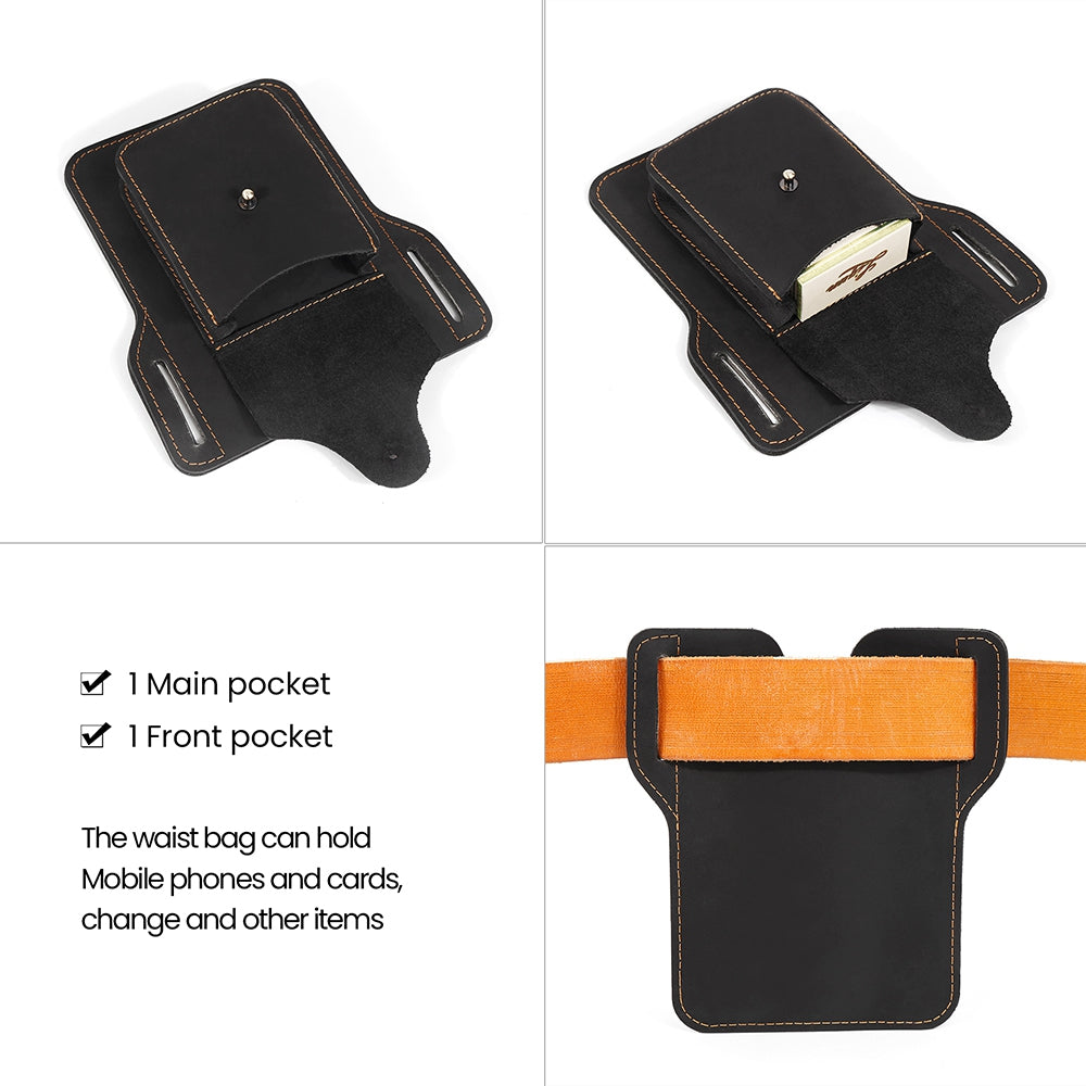 6545 Retro Top Layer Cowhide Outdoor Camping Hiking Men Phone Storage Pouch Waist Belt Hanging Bag - Black