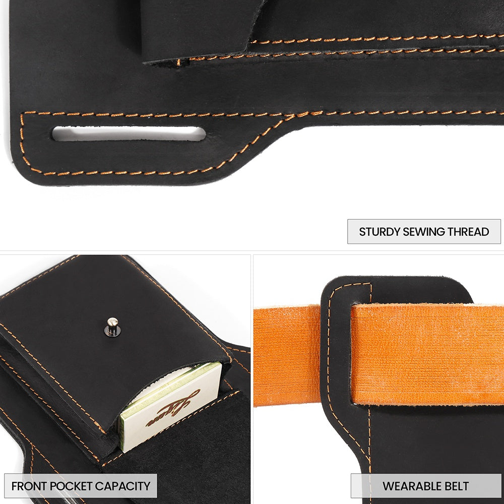 6545 Retro Top Layer Cowhide Outdoor Camping Hiking Men Phone Storage Pouch Waist Belt Hanging Bag - Black