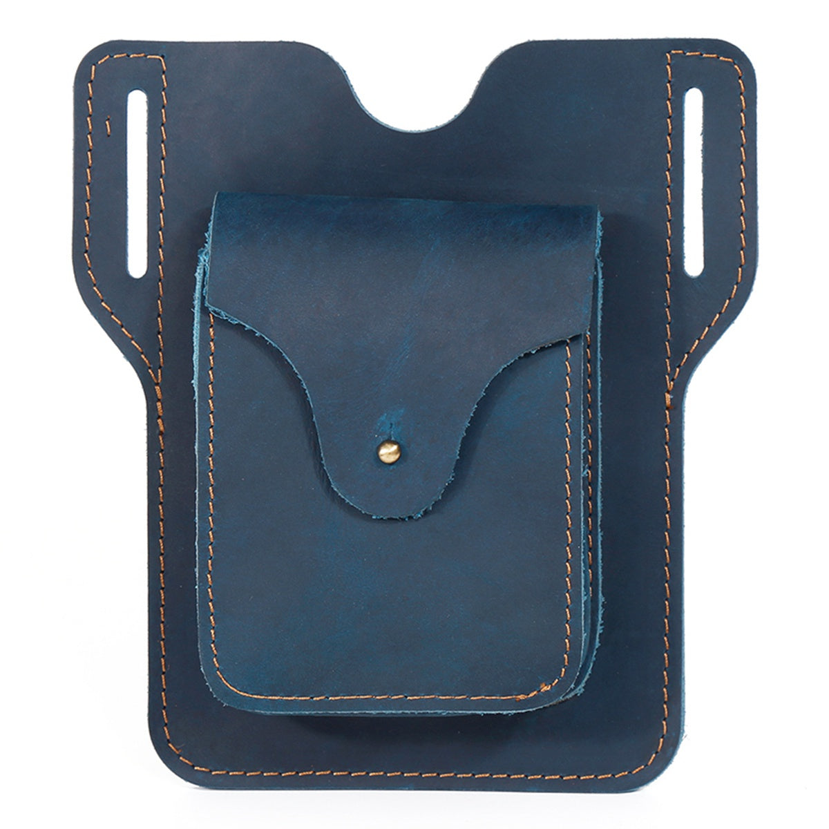 6545 Retro Top Layer Cowhide Outdoor Camping Hiking Men Phone Storage Pouch Waist Belt Hanging Bag - Blue