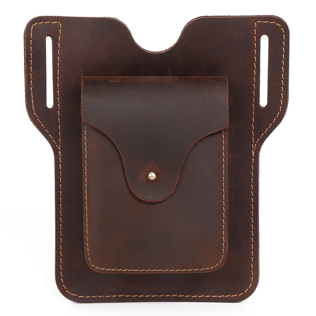 6545 Retro Top Layer Cowhide Outdoor Camping Hiking Men Phone Storage Pouch Waist Belt Hanging Bag - Coffee