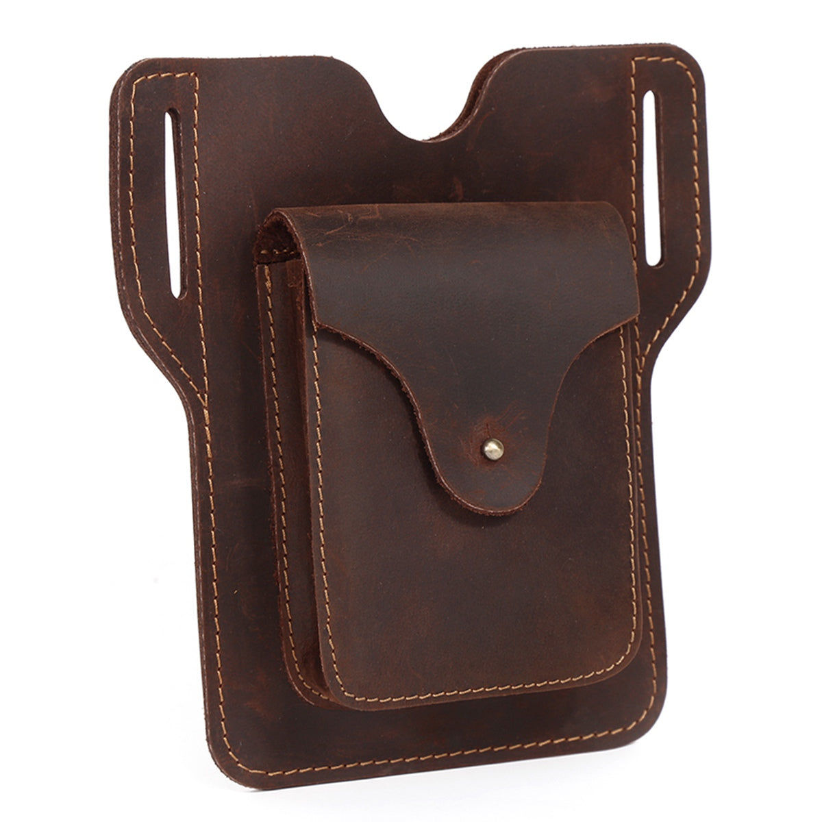 6545 Retro Top Layer Cowhide Outdoor Camping Hiking Men Phone Storage Pouch Waist Belt Hanging Bag - Coffee