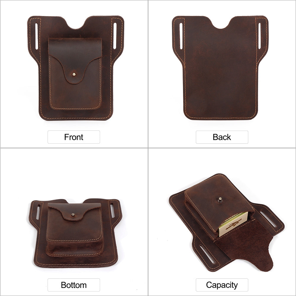 6545 Retro Top Layer Cowhide Outdoor Camping Hiking Men Phone Storage Pouch Waist Belt Hanging Bag - Coffee