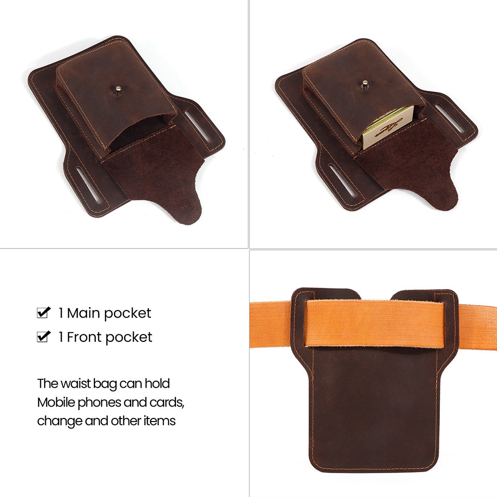 6545 Retro Top Layer Cowhide Outdoor Camping Hiking Men Phone Storage Pouch Waist Belt Hanging Bag - Coffee