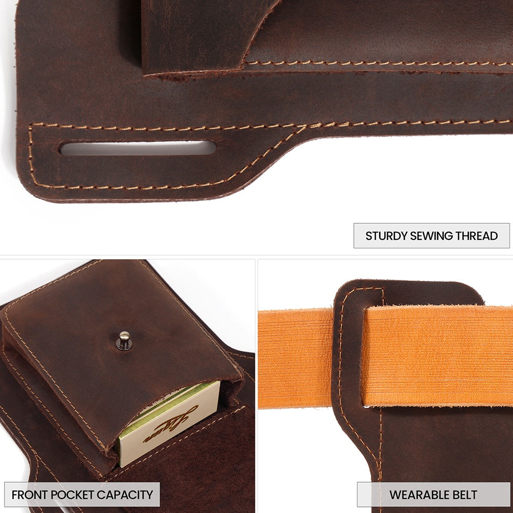 6545 Retro Top Layer Cowhide Outdoor Camping Hiking Men Phone Storage Pouch Waist Belt Hanging Bag - Coffee