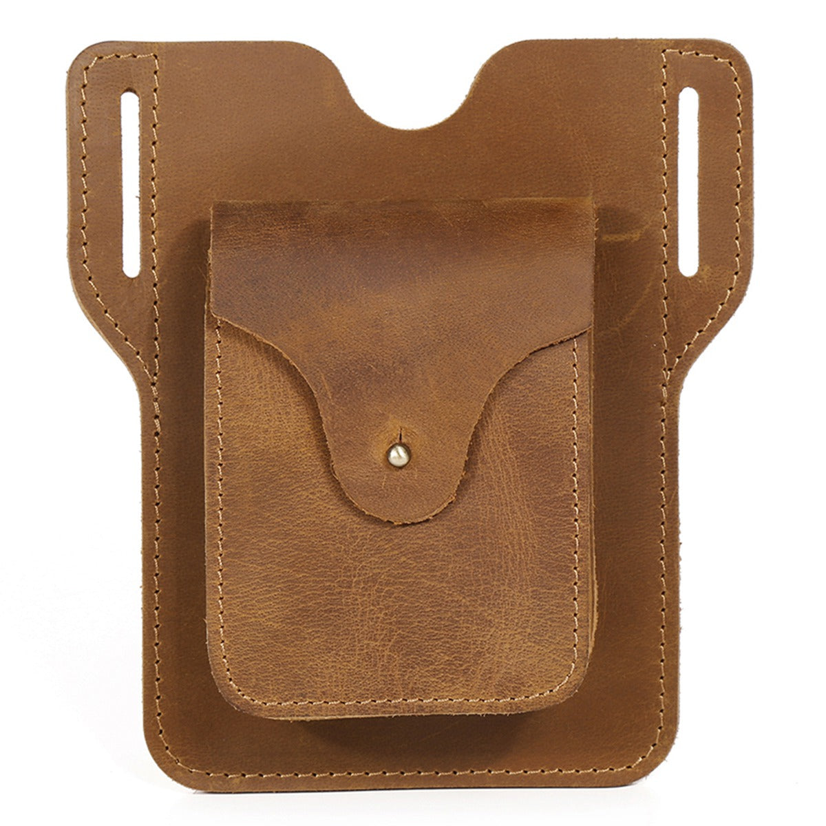 6545 Retro Top Layer Cowhide Outdoor Camping Hiking Men Phone Storage Pouch Waist Belt Hanging Bag - Brown