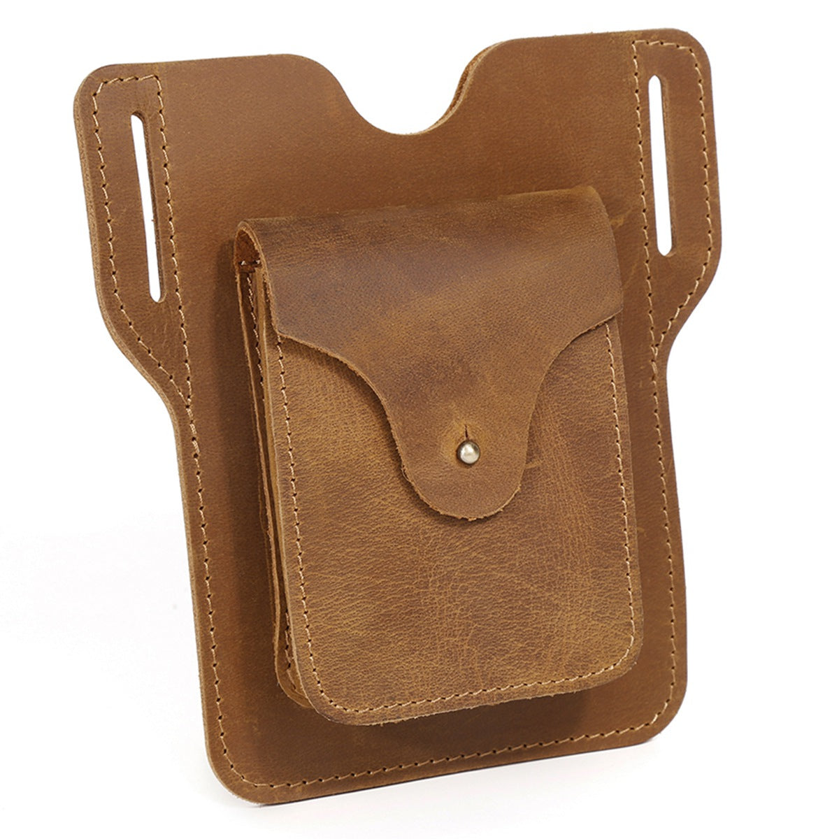6545 Retro Top Layer Cowhide Outdoor Camping Hiking Men Phone Storage Pouch Waist Belt Hanging Bag - Brown