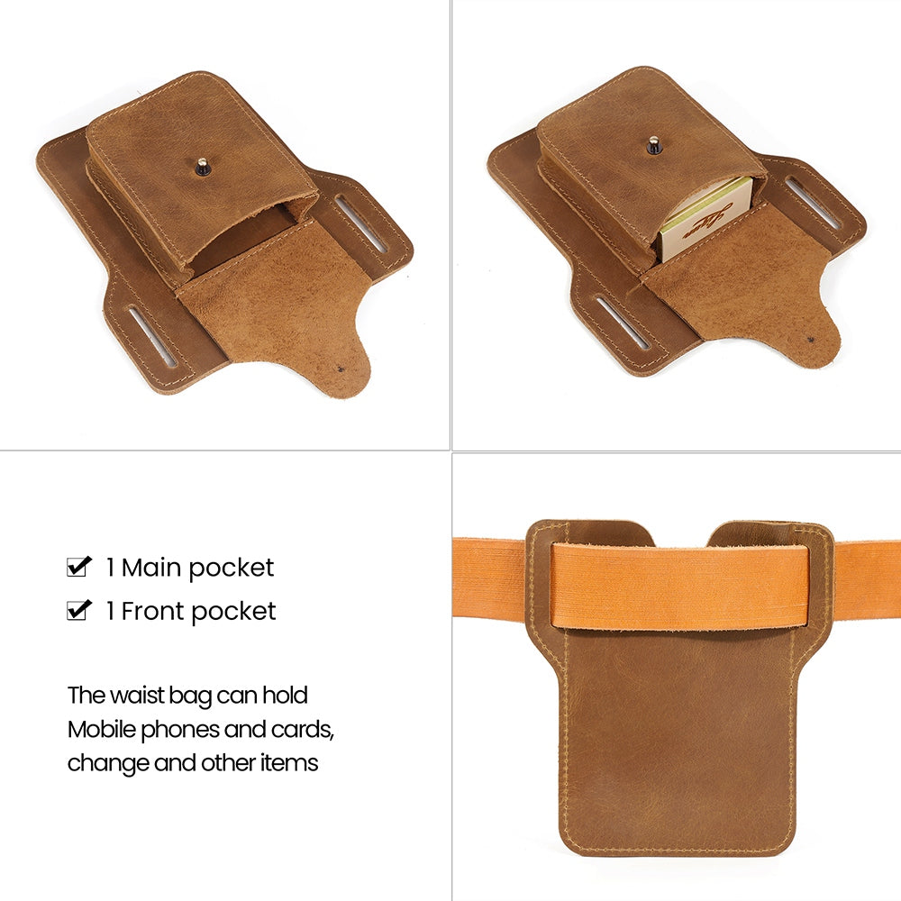 6545 Retro Top Layer Cowhide Outdoor Camping Hiking Men Phone Storage Pouch Waist Belt Hanging Bag - Brown