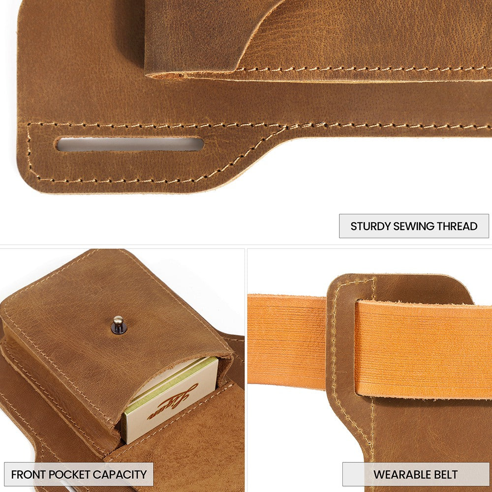 6545 Retro Top Layer Cowhide Outdoor Camping Hiking Men Phone Storage Pouch Waist Belt Hanging Bag - Brown