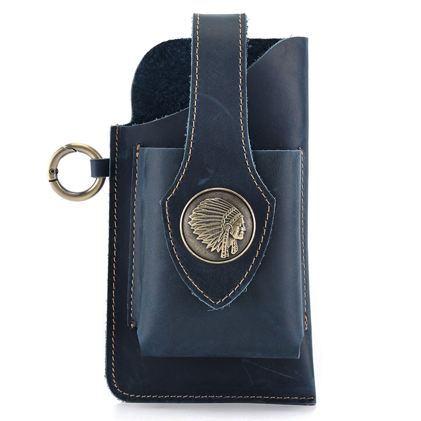 6620 Retro Top Layer Cowhide Men Outdoor Phone Storage Waist Pouch Belt Hanging Bag - Blue