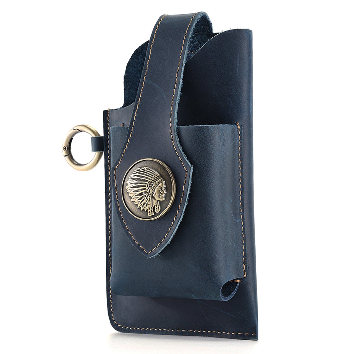 6620 Retro Top Layer Cowhide Men Outdoor Phone Storage Waist Pouch Belt Hanging Bag - Blue