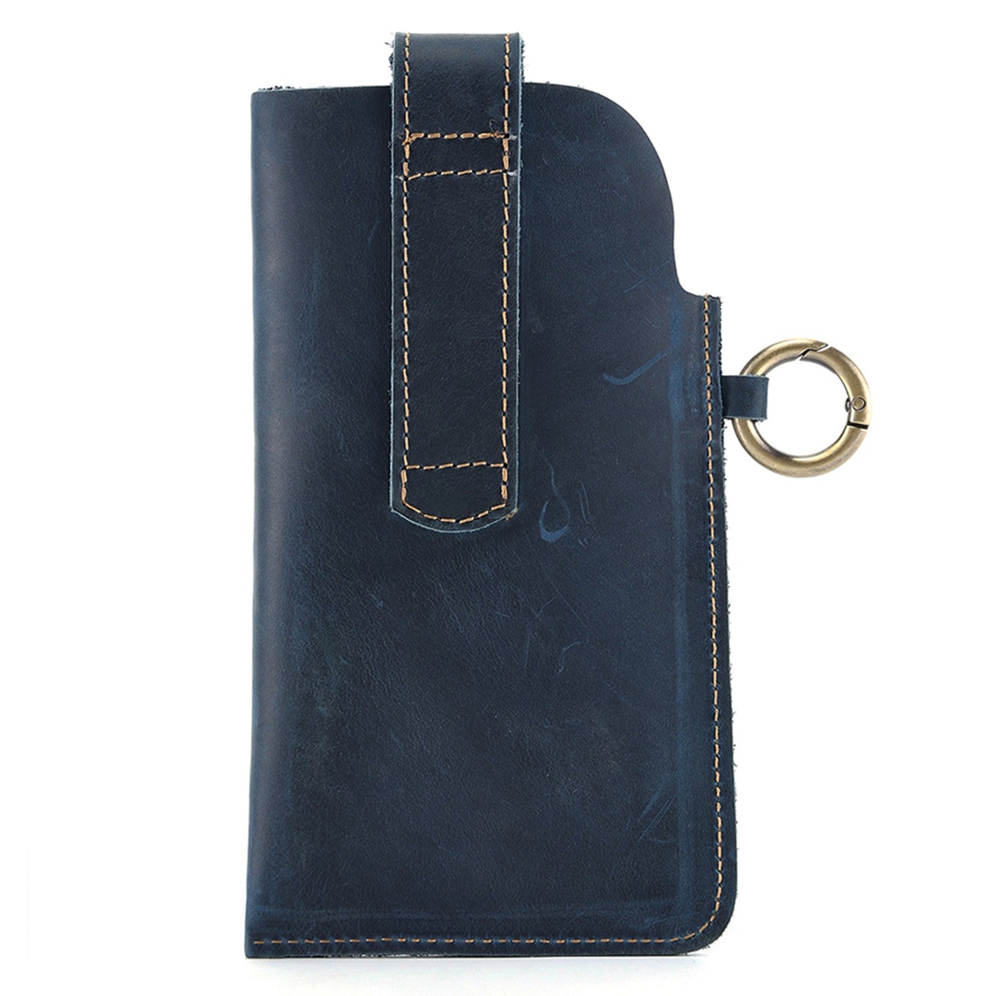 6620 Retro Top Layer Cowhide Men Outdoor Phone Storage Waist Pouch Belt Hanging Bag - Blue