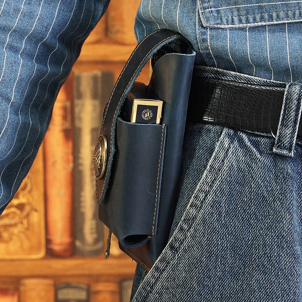 6620 Retro Top Layer Cowhide Men Outdoor Phone Storage Waist Pouch Belt Hanging Bag - Blue