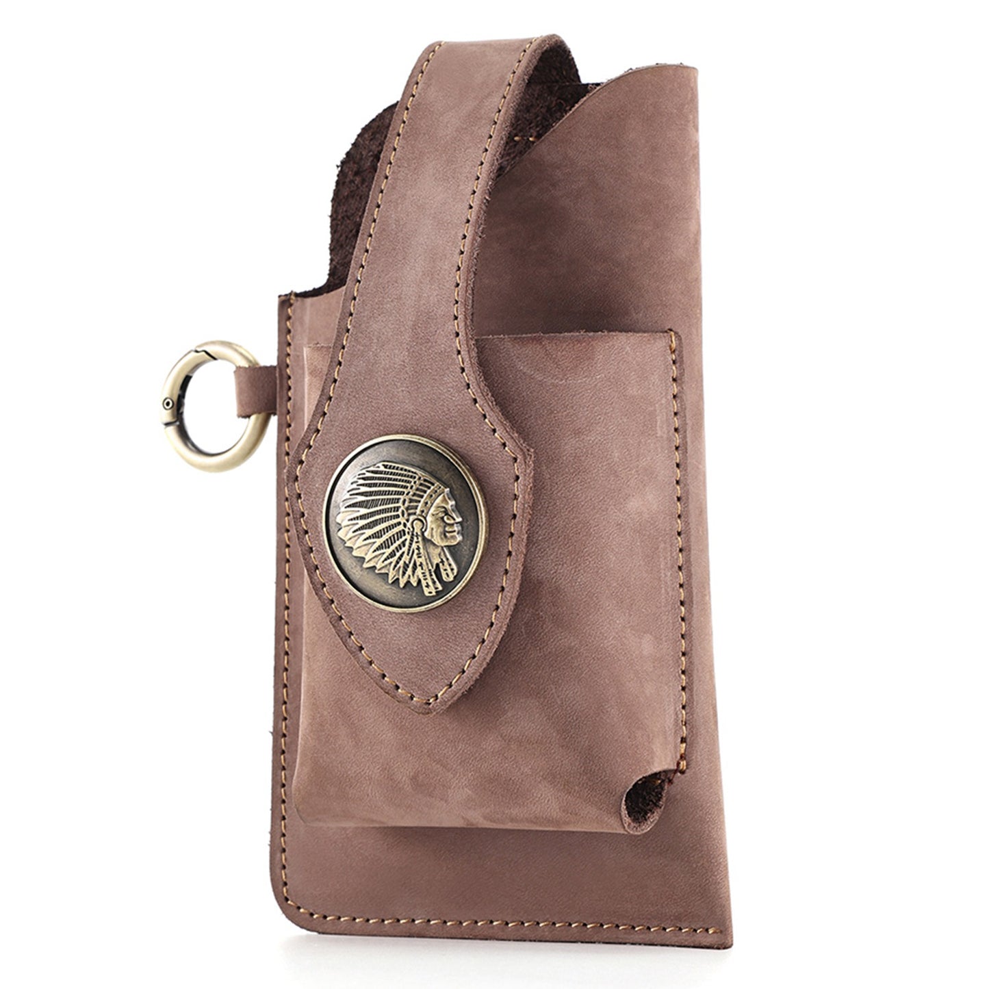 6620 Retro Top Layer Cowhide Men Outdoor Phone Storage Waist Pouch Belt Hanging Bag - Khaki