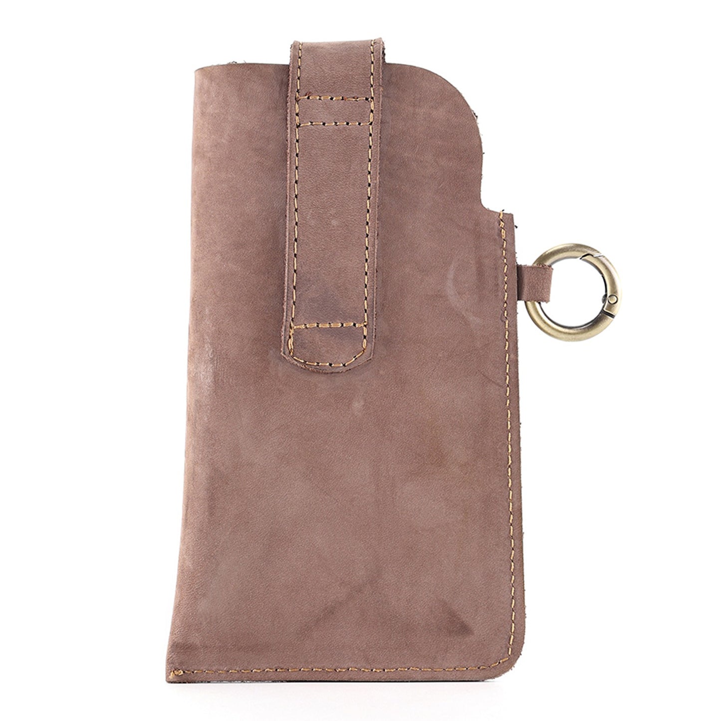 6620 Retro Top Layer Cowhide Men Outdoor Phone Storage Waist Pouch Belt Hanging Bag - Khaki