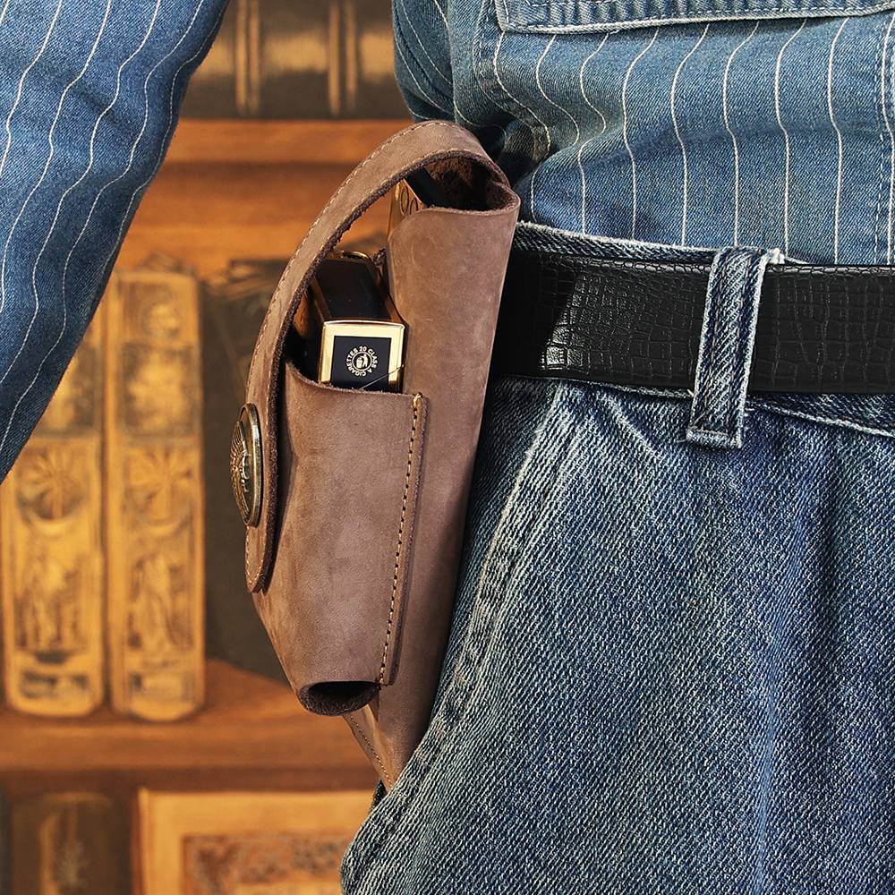 6620 Retro Top Layer Cowhide Men Outdoor Phone Storage Waist Pouch Belt Hanging Bag - Khaki