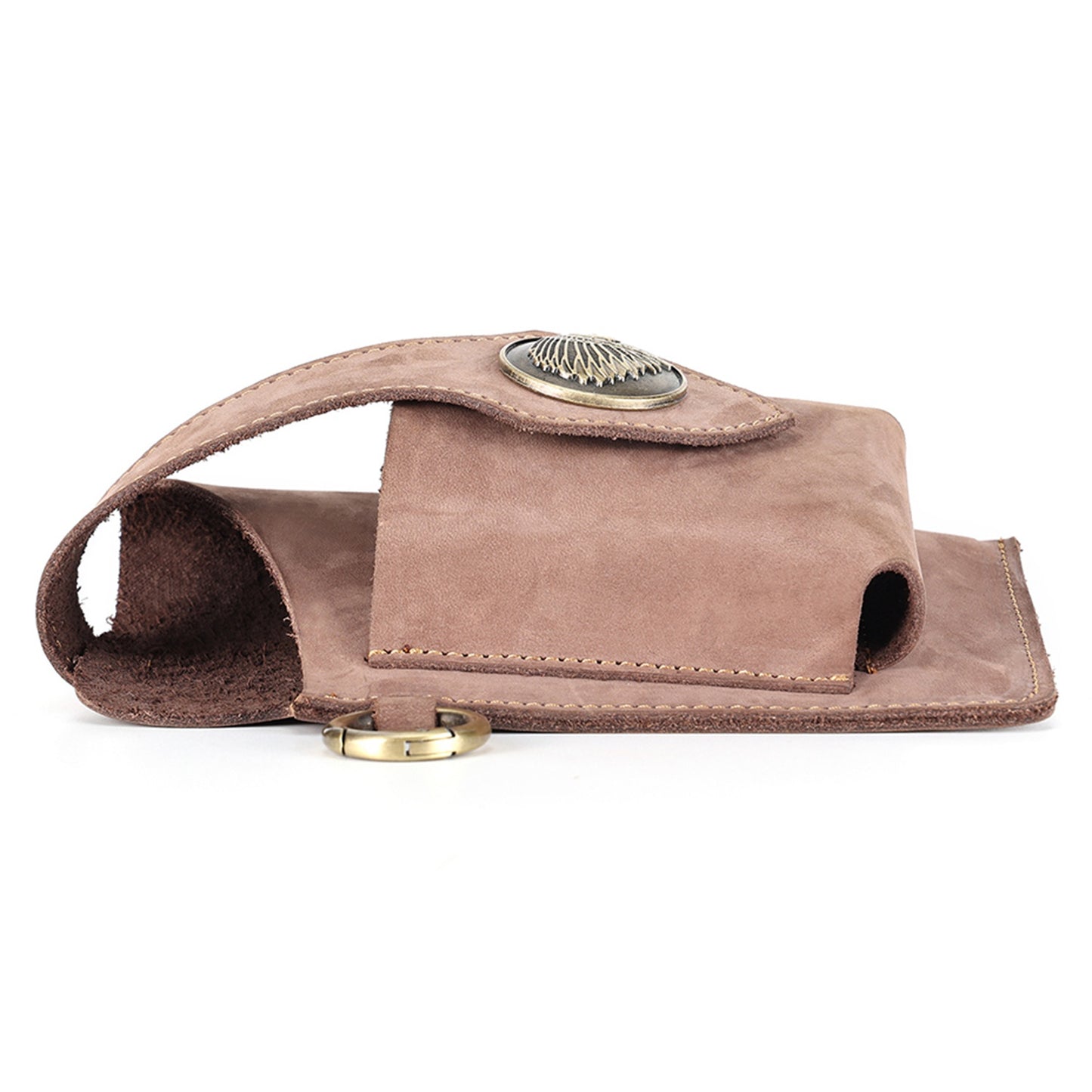 6620 Retro Top Layer Cowhide Men Outdoor Phone Storage Waist Pouch Belt Hanging Bag - Khaki