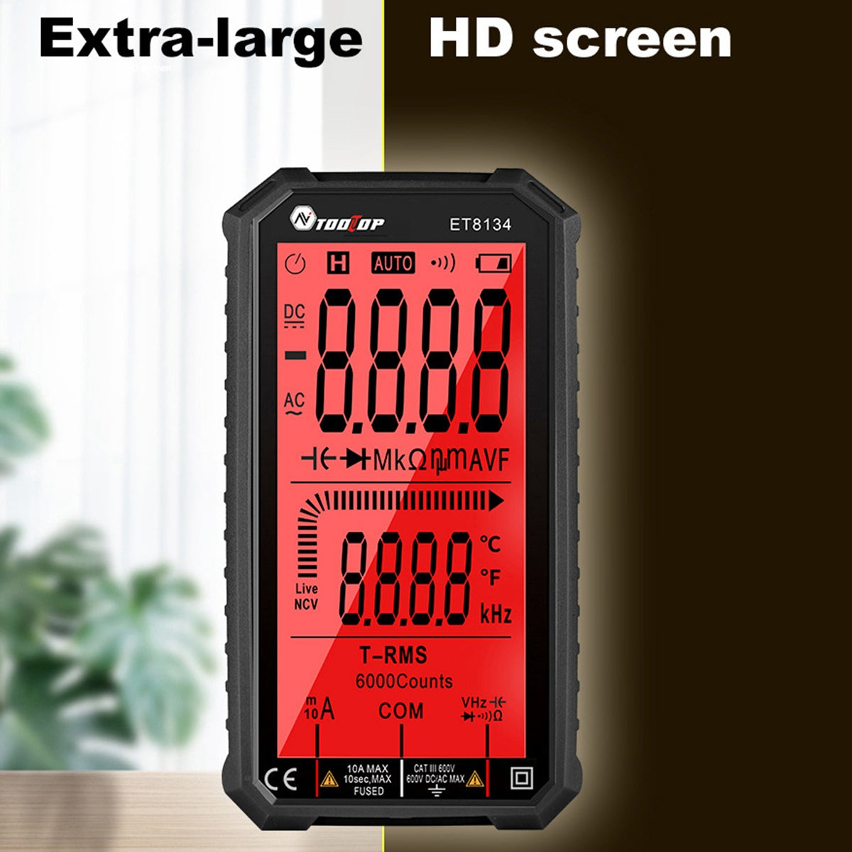 TOOLTOP ET8134 4.7-inch LCD Digital Multimeter AC Direct Current Voltage Current Measure Capacitance Resistance Temperature Measuring Tool