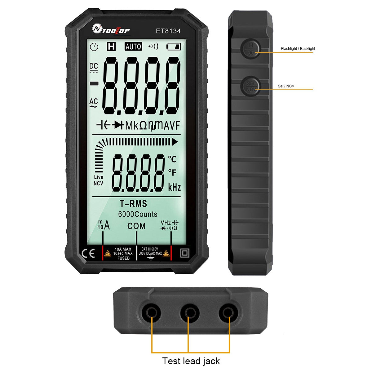 TOOLTOP ET8134 4.7-inch LCD Digital Multimeter AC Direct Current Voltage Current Measure Capacitance Resistance Temperature Measuring Tool