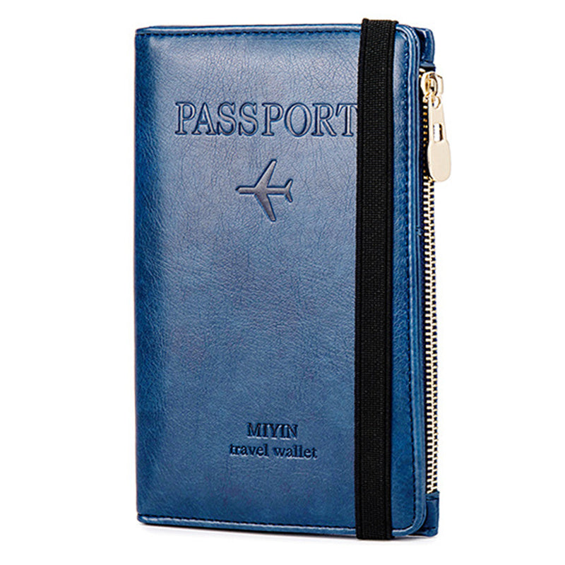 HZ702 Travel RFID Blocking Passport Storage Bag PU Leather Wallet Credit Cards Cash Ticket Holder Bag - Sapphire