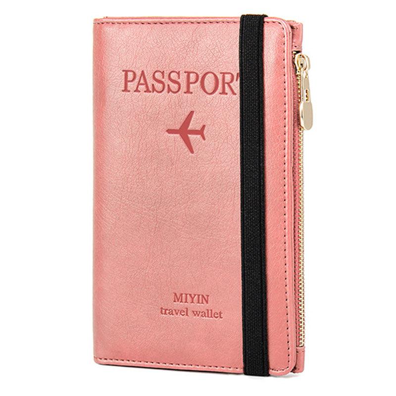 HZ702 Travel RFID Blocking Passport Storage Bag PU Leather Wallet Credit Cards Cash Ticket Holder Bag - Pink