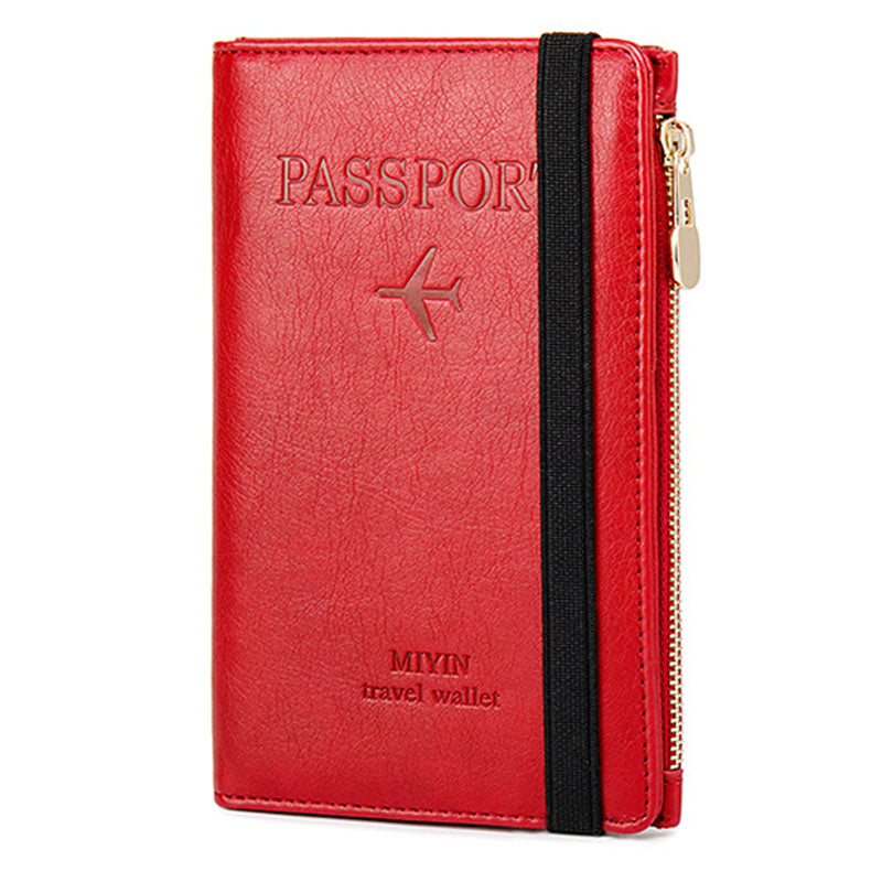 HZ702 Travel RFID Blocking Passport Storage Bag PU Leather Wallet Credit Cards Cash Ticket Holder Bag - Red