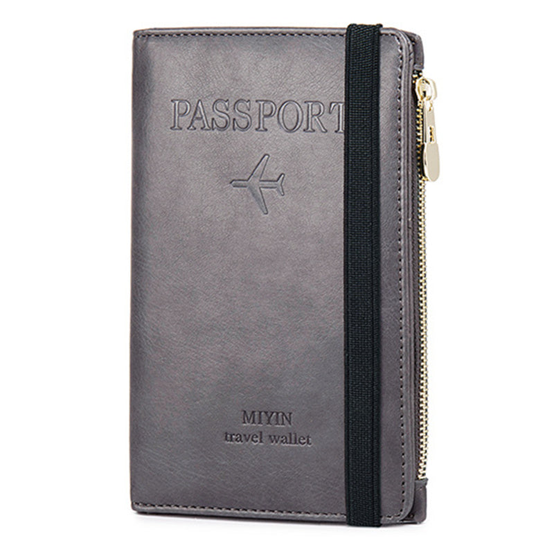 HZ702 Travel RFID Blocking Passport Storage Bag PU Leather Wallet Credit Cards Cash Ticket Holder Bag - Grey